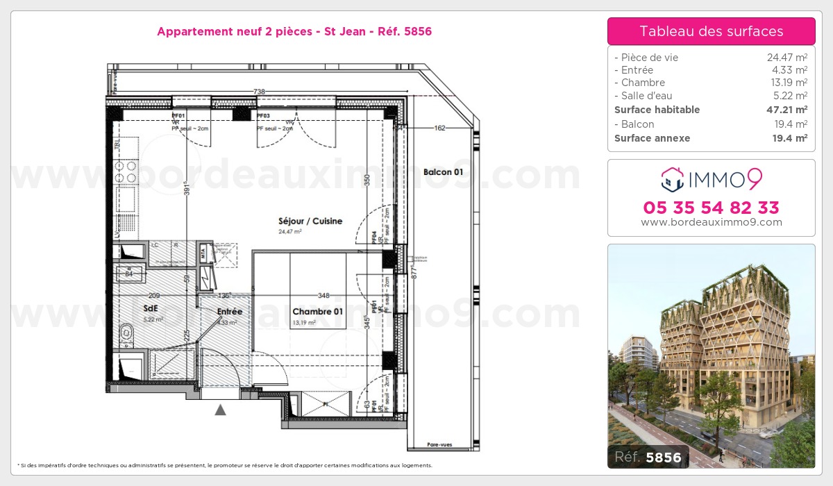 Plan et surfaces, Programme neuf Bordeaux : St Jean Référence n° 5856