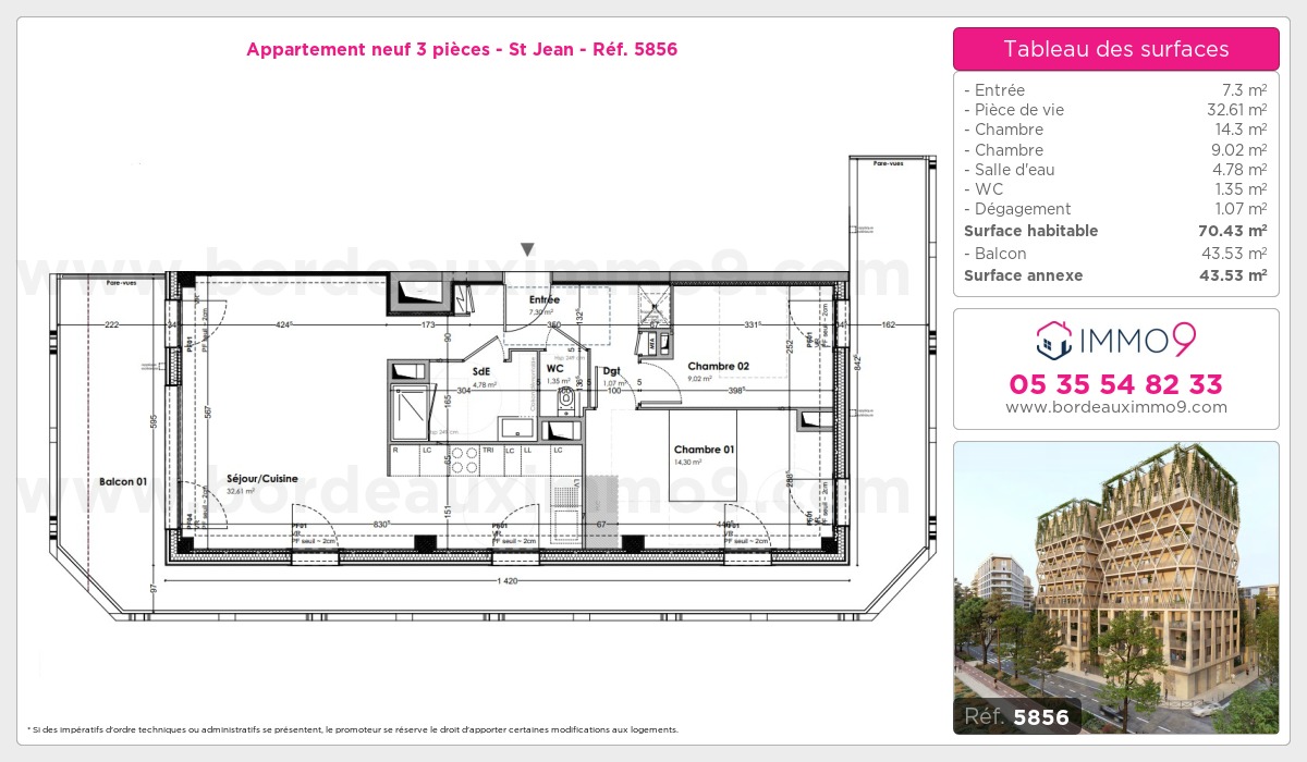 Plan et surfaces, Programme neuf Bordeaux : St Jean Référence n° 5856