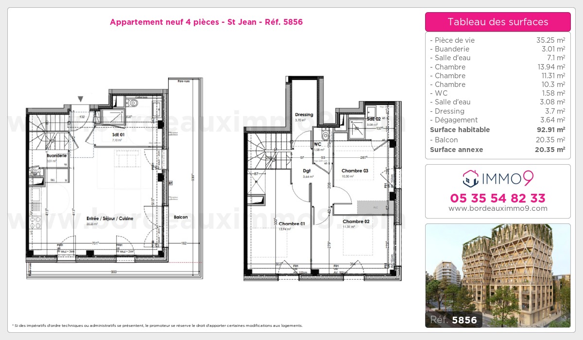 Plan et surfaces, Programme neuf Bordeaux : St Jean Référence n° 5856