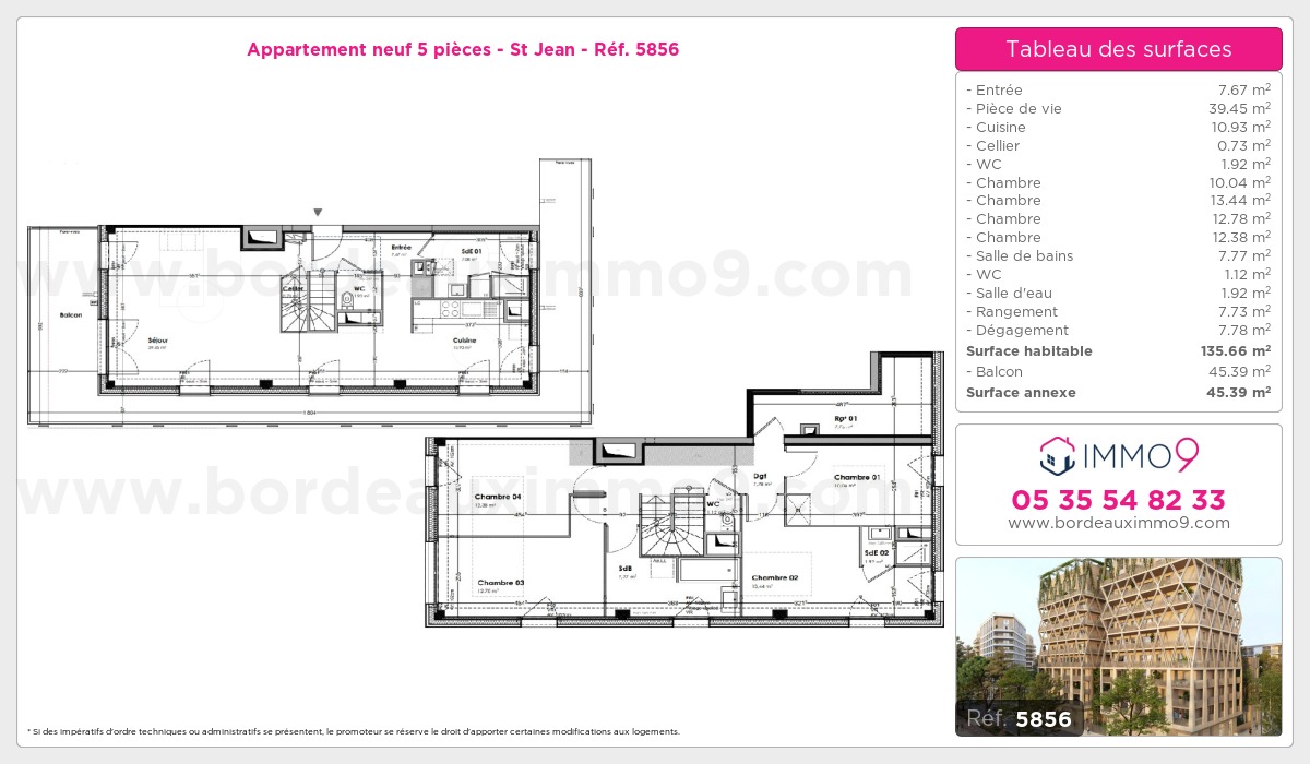 Plan et surfaces, Programme neuf Bordeaux : St Jean Référence n° 5856