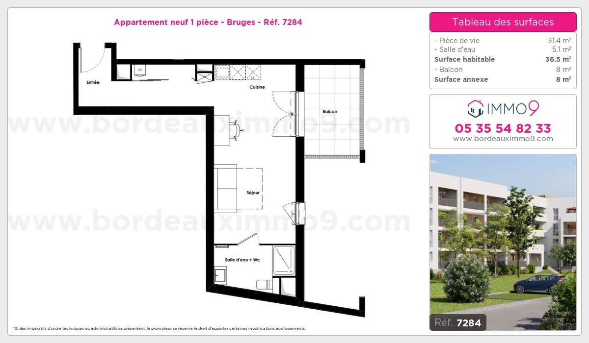 Plan et surfaces, Programme neuf Bruges Référence n° 7284