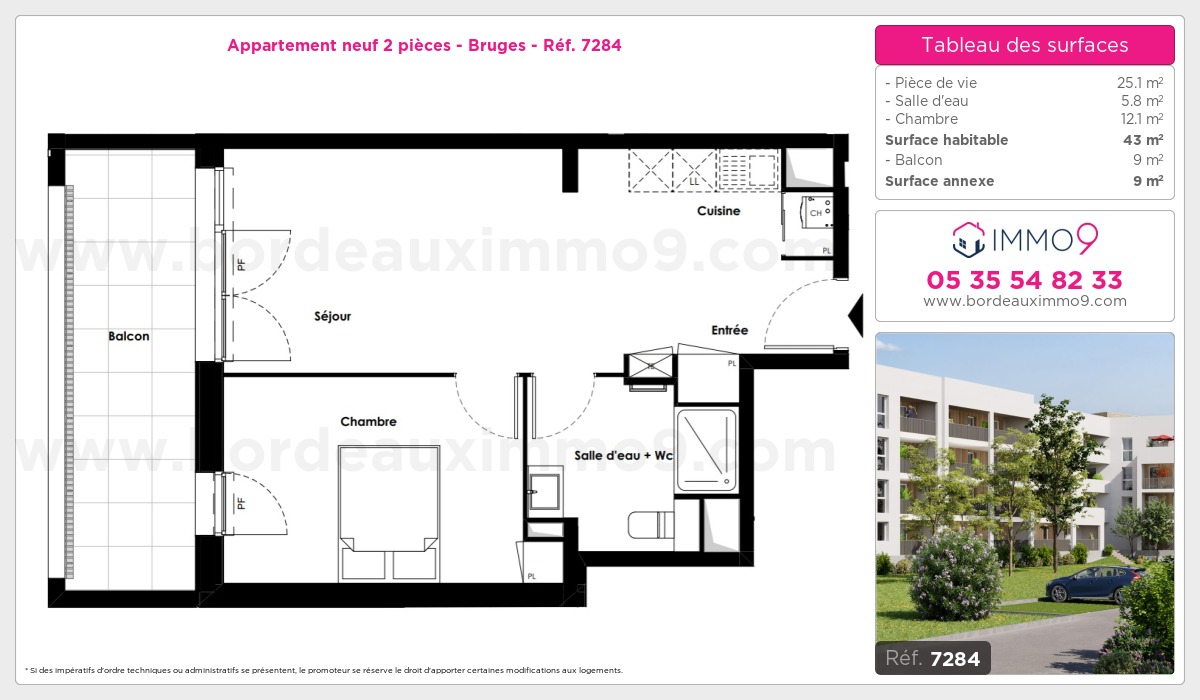 Plan et surfaces, Programme neuf Bruges Référence n° 7284