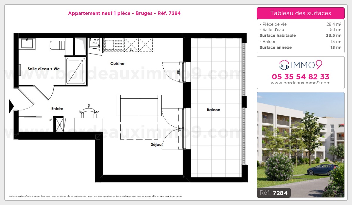 Plan et surfaces, Programme neuf Bruges Référence n° 7284