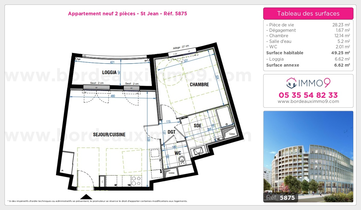 Plan et surfaces, Programme neuf Bordeaux : St Jean Référence n° 5875