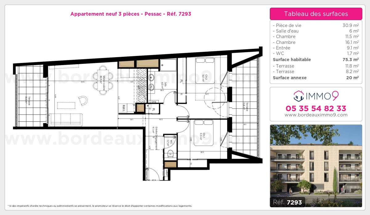 Plan et surfaces, Programme neuf Pessac Référence n° 7293