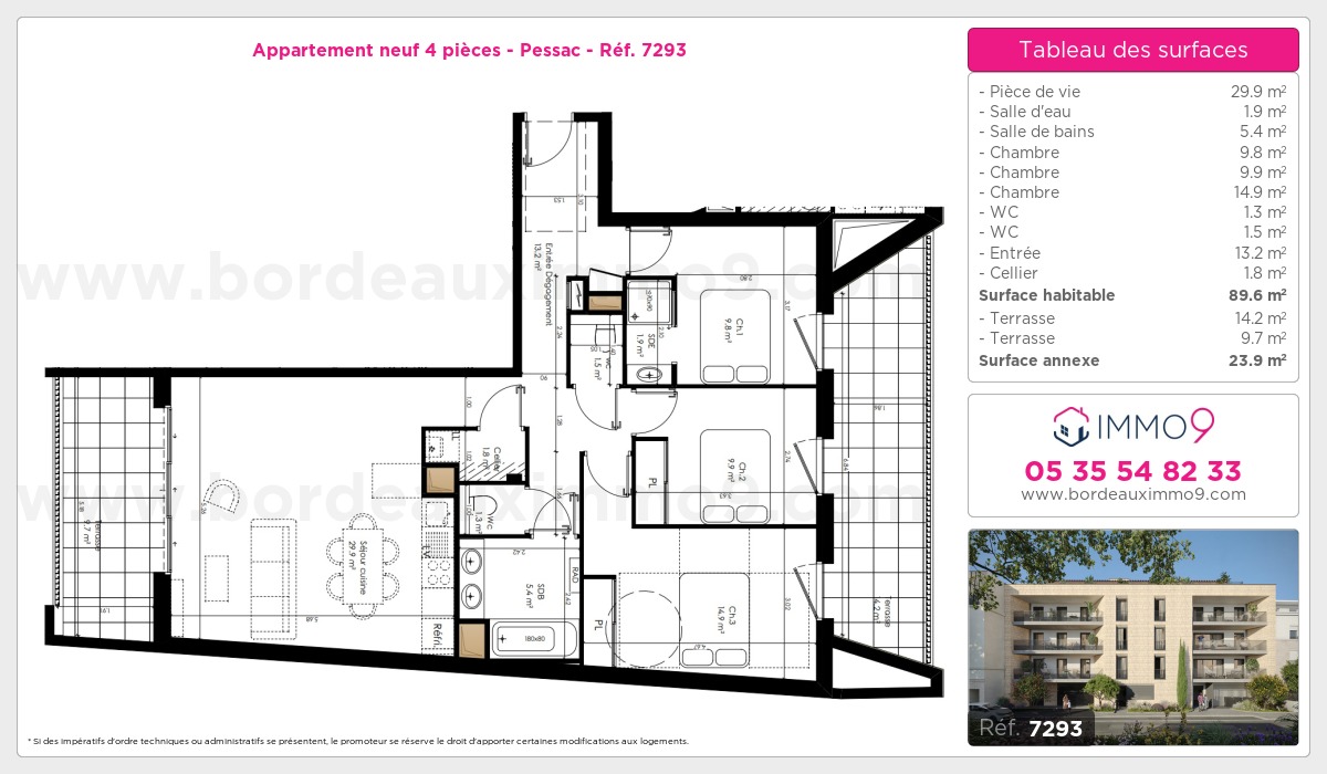 Plan et surfaces, Programme neuf Pessac Référence n° 7293