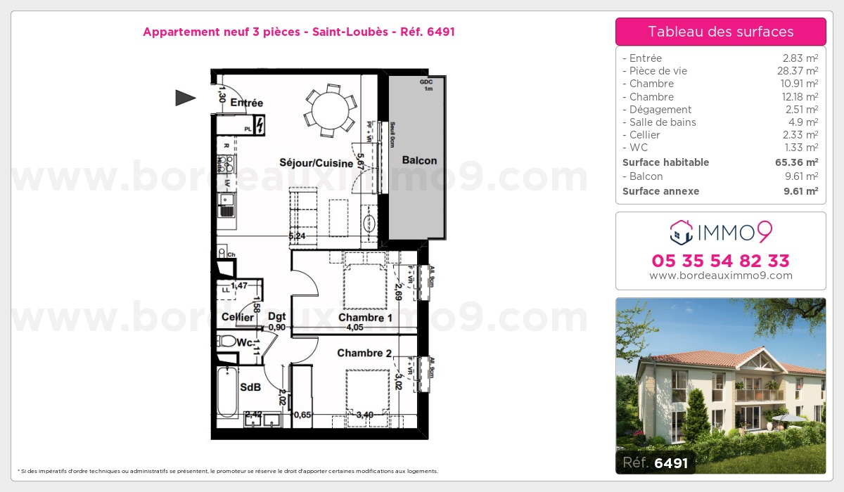 Plan et surfaces, Programme neuf Saint-Loubès Référence n° 6491