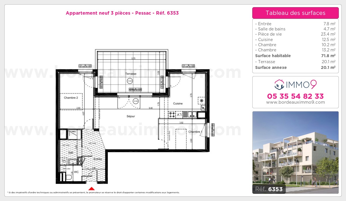 Plan et surfaces, Programme neuf Pessac Référence n° 6353