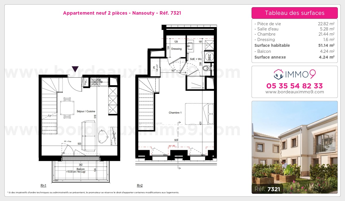 Plan et surfaces, Programme neuf Bordeaux : Nansouty Référence n° 7321