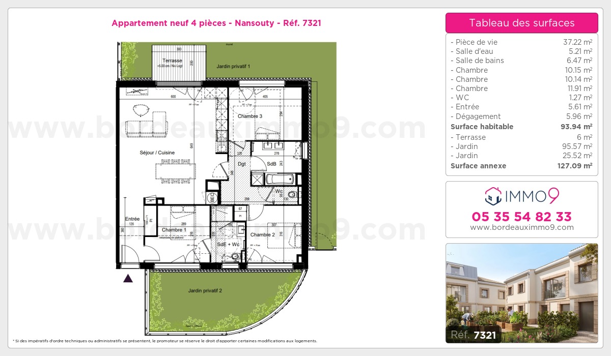 Plan et surfaces, Programme neuf Bordeaux : Nansouty Référence n° 7321