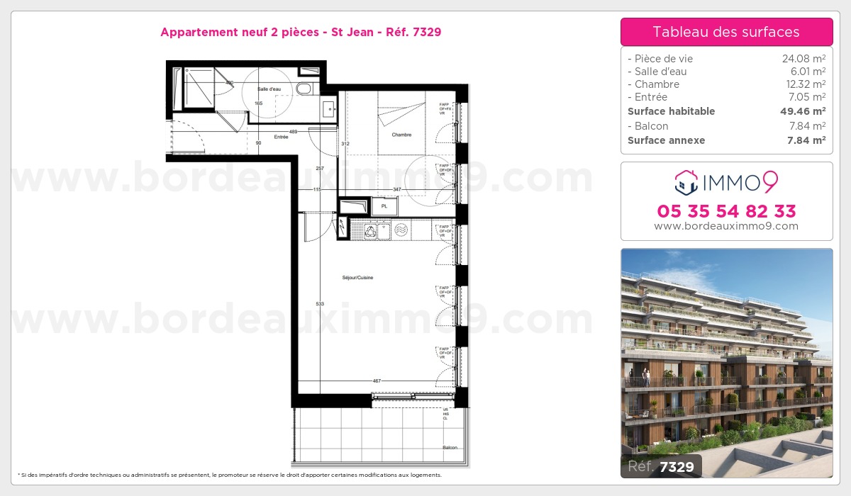 Plan et surfaces, Programme neuf Bordeaux : St Jean Référence n° 7329