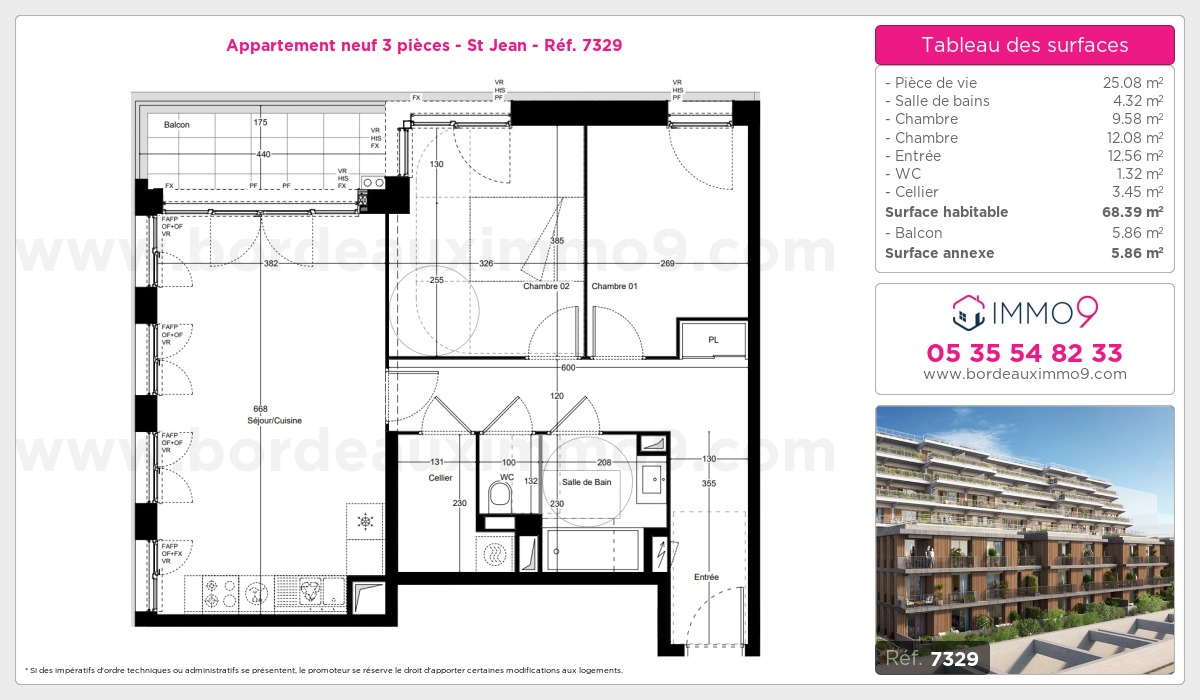 Plan et surfaces, Programme neuf Bordeaux : St Jean Référence n° 7329