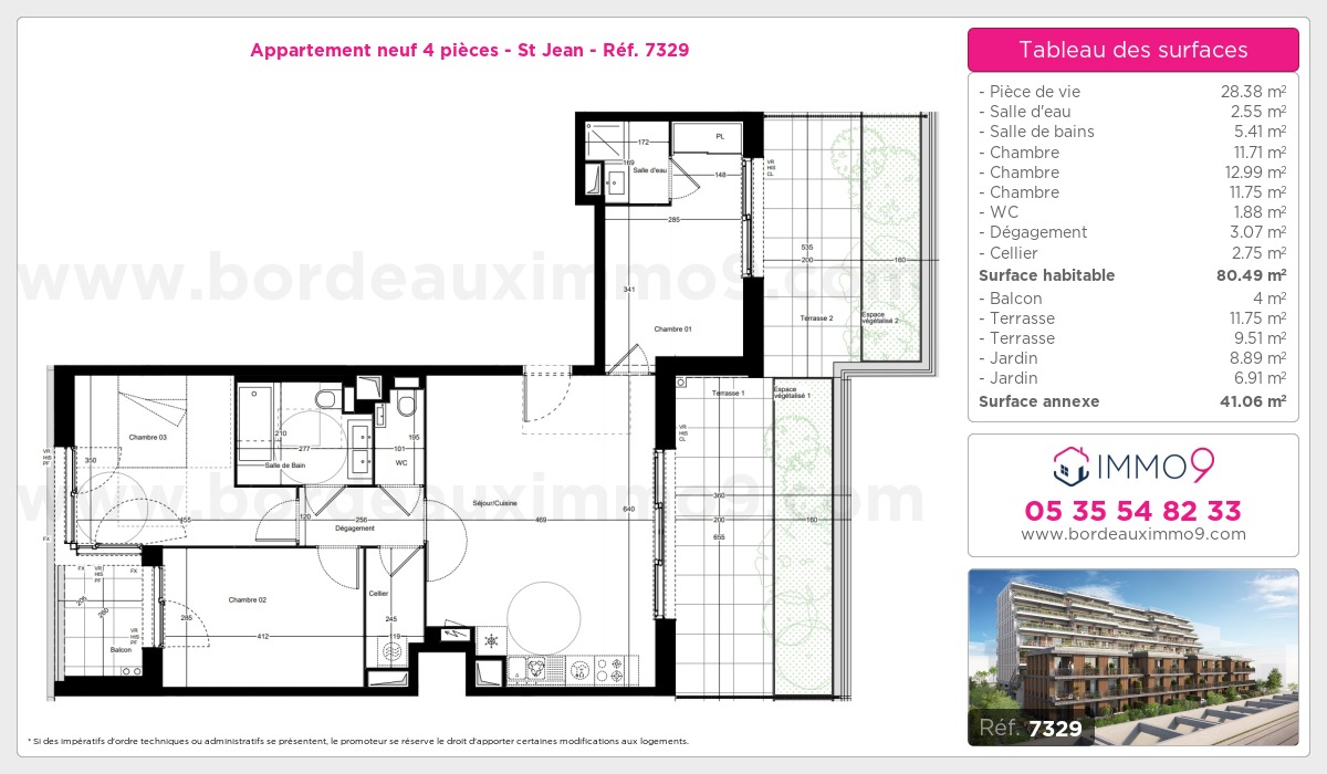 Plan et surfaces, Programme neuf Bordeaux : St Jean Référence n° 7329