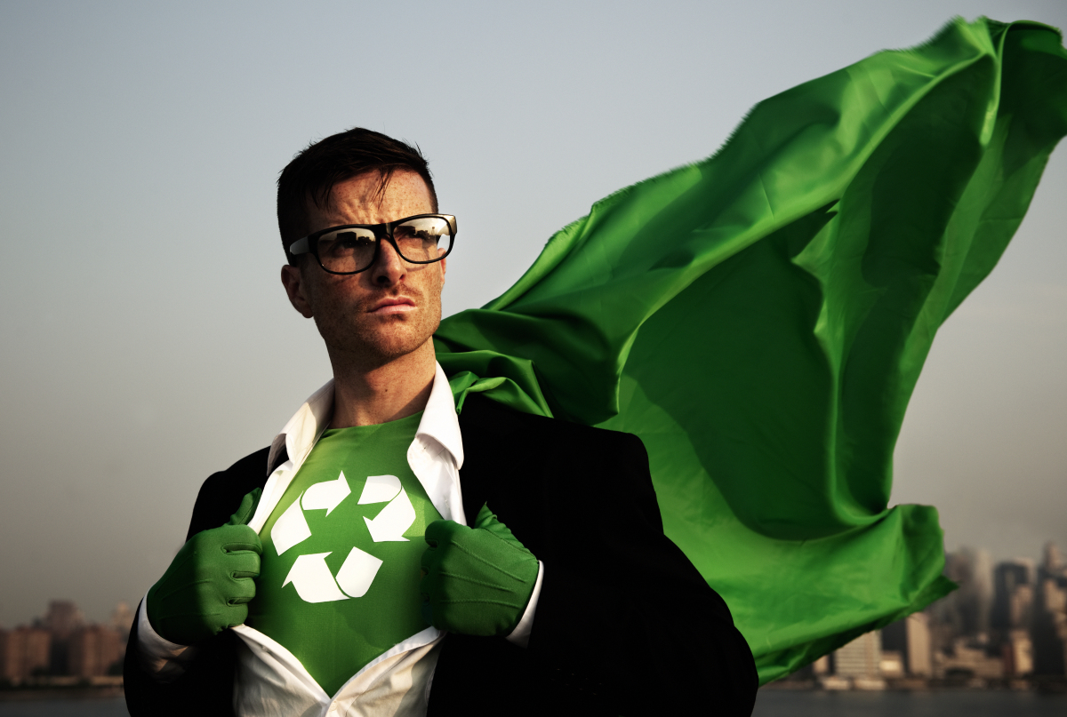 Les défis de la mise en œuvre du zéro artificialisation nette investisseur écolo avec costume de super héro vert