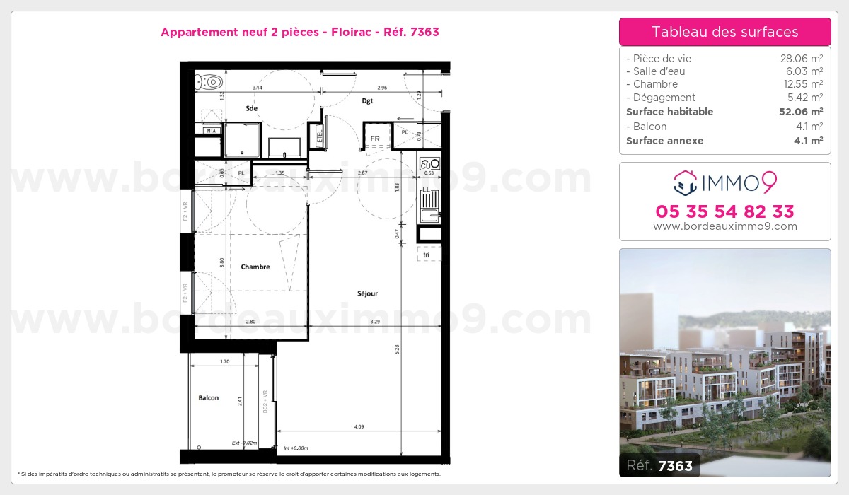 Plan et surfaces, Programme neuf Floirac Référence n° 7363