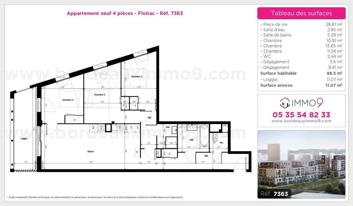 Plan et surfaces, Programme neuf Floirac Référence n° 7363