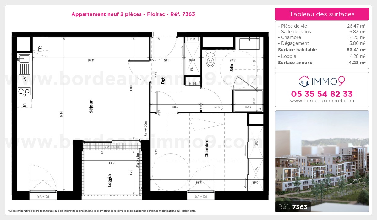 Plan et surfaces, Programme neuf Floirac Référence n° 7363