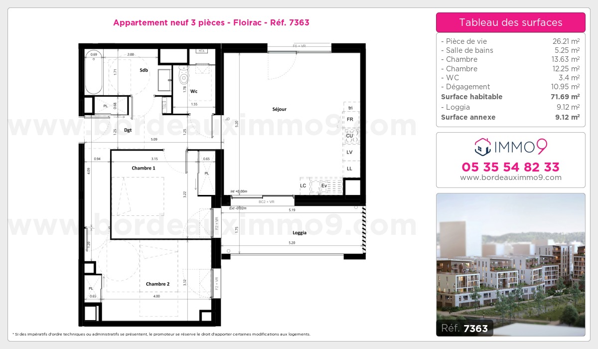 Plan et surfaces, Programme neuf Floirac Référence n° 7363