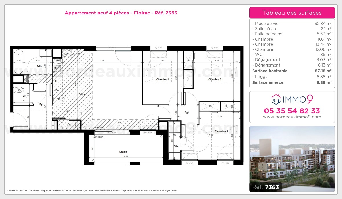 Plan et surfaces, Programme neuf Floirac Référence n° 7363