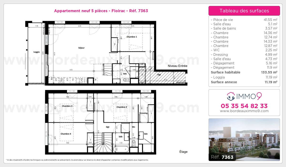 Plan et surfaces, Programme neuf Floirac Référence n° 7363