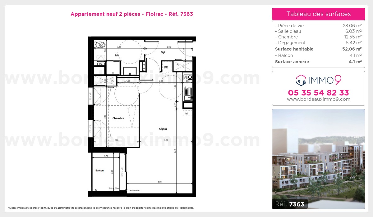 Plan et surfaces, Programme neuf Floirac Référence n° 7363