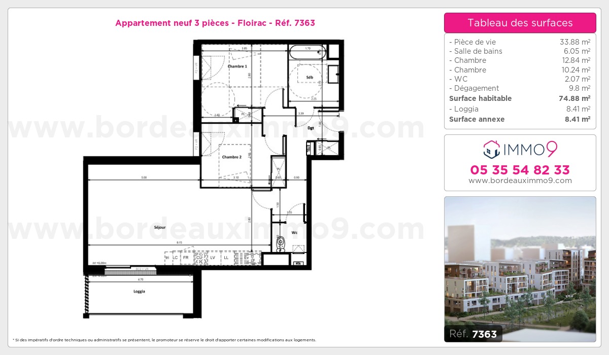 Plan et surfaces, Programme neuf Floirac Référence n° 7363