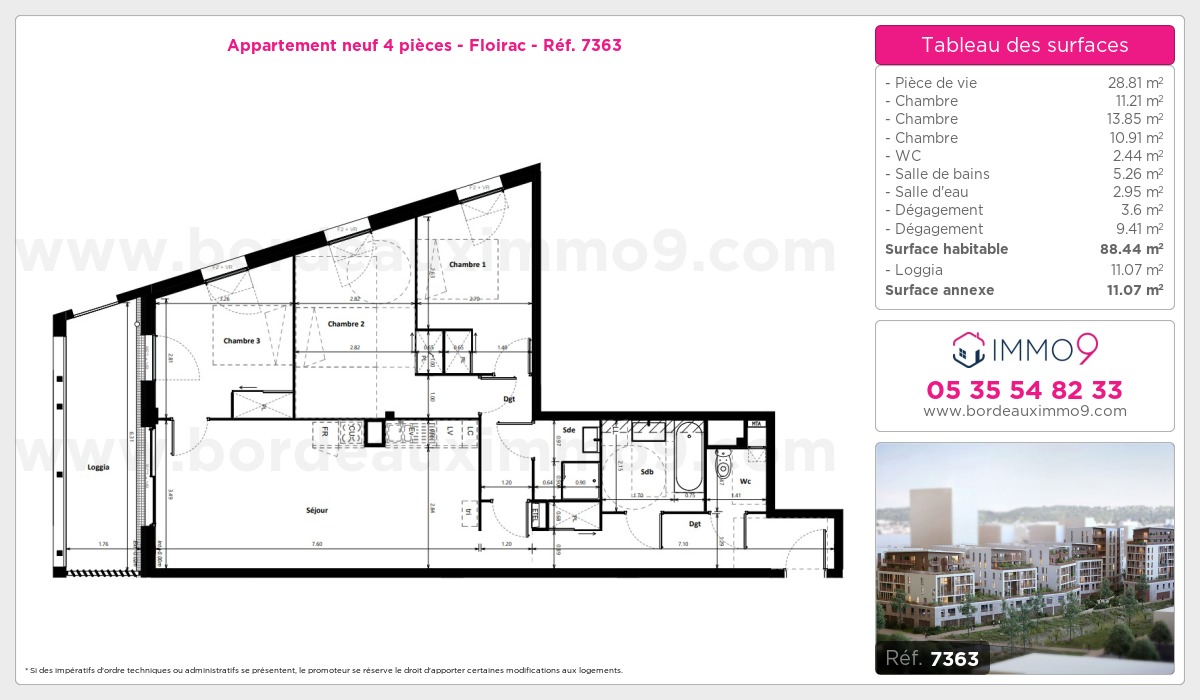 Plan et surfaces, Programme neuf Floirac Référence n° 7363
