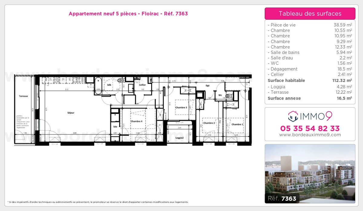 Plan et surfaces, Programme neuf Floirac Référence n° 7363