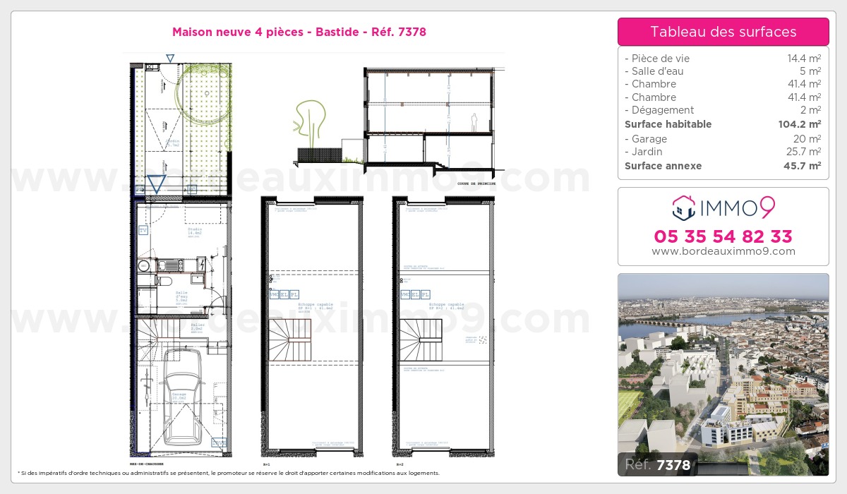 Plan et surfaces, Programme neuf Bordeaux : Bastide Référence n° 7378
