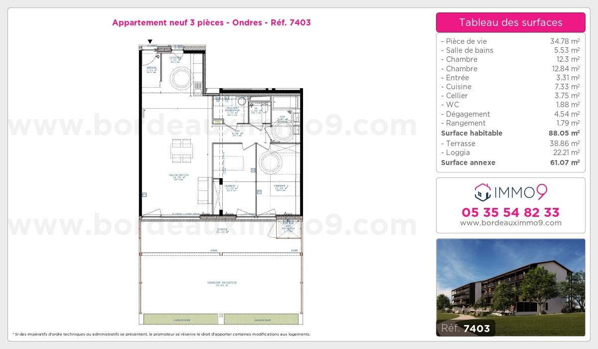 Plan et surfaces, Programme neuf Ondres Référence n° 7403