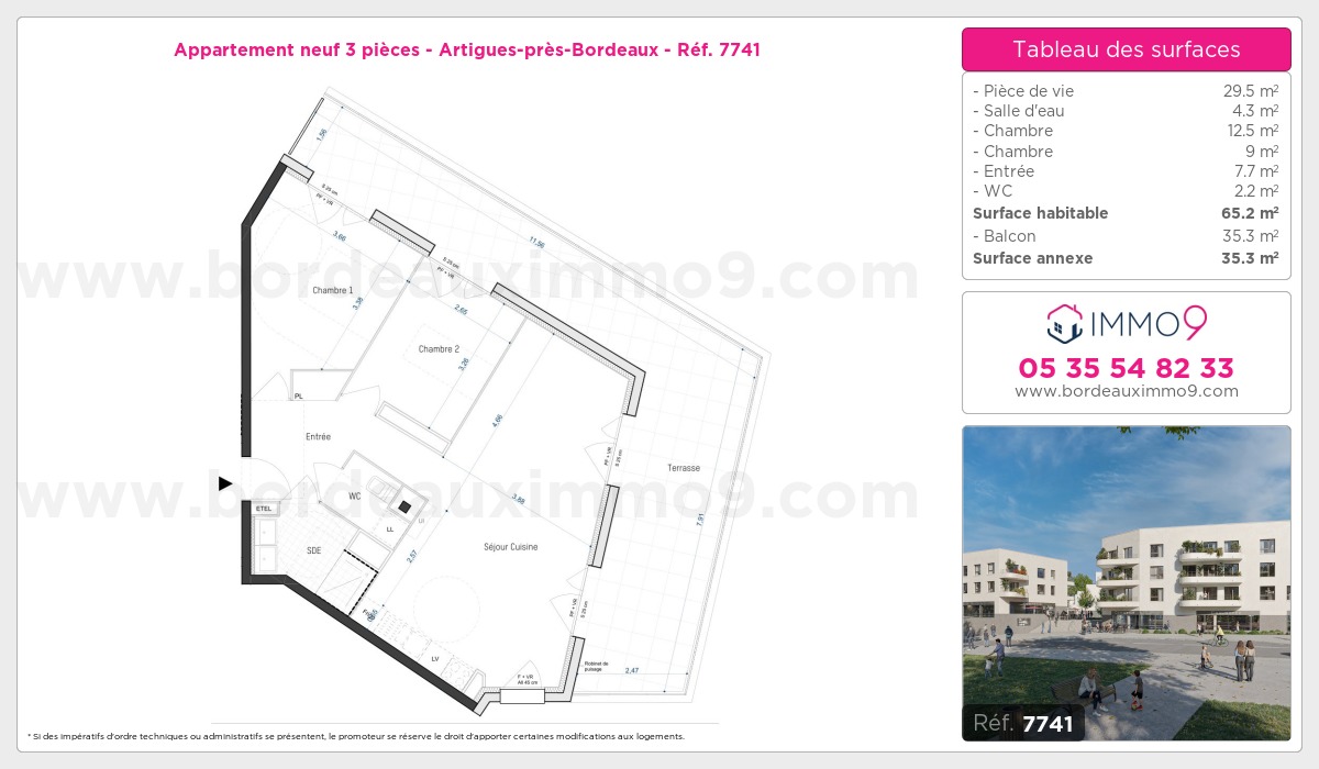 Plan et surfaces, Programme neuf Artigues-près-Bordeaux Référence n° 7741