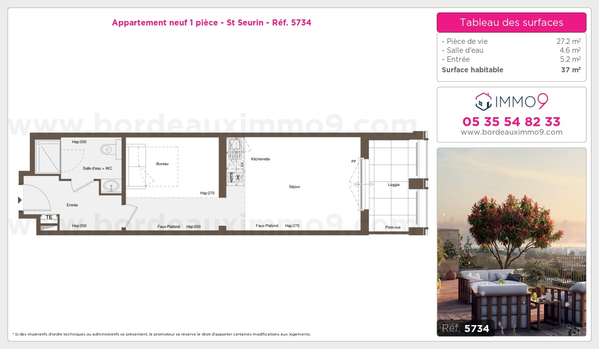 Plan et surfaces, Programme neuf Bordeaux : St Seurin Référence n° 5734