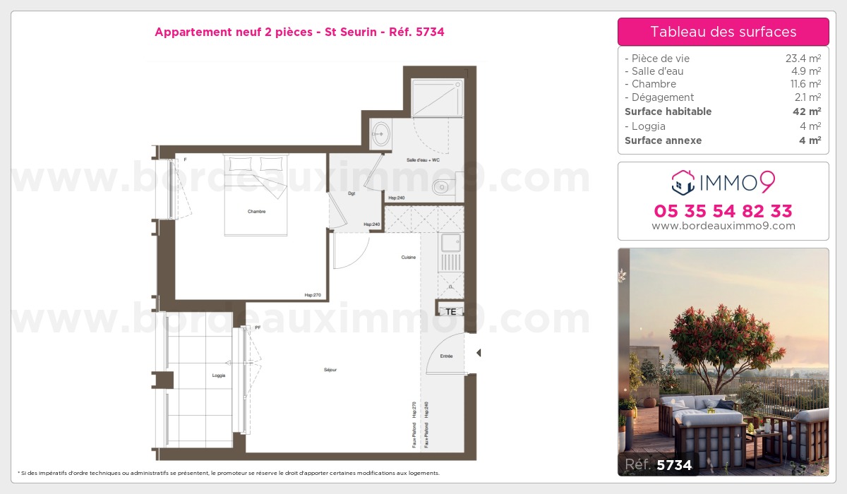 Plan et surfaces, Programme neuf Bordeaux : St Seurin Référence n° 5734