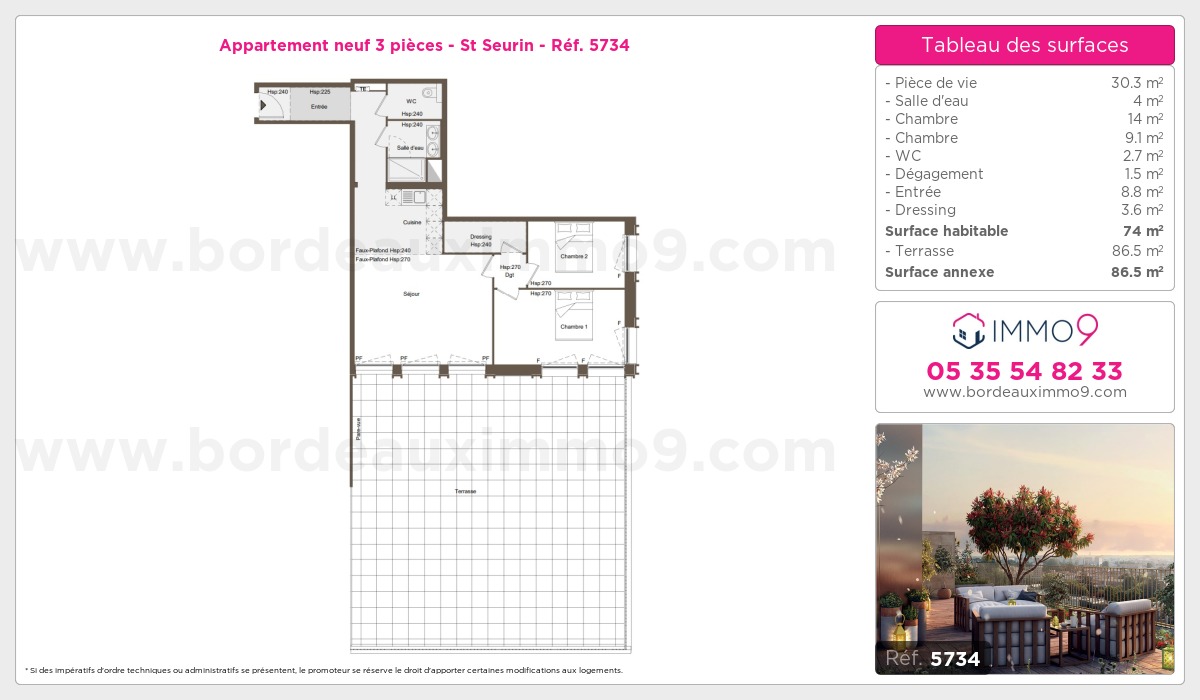 Plan et surfaces, Programme neuf Bordeaux : St Seurin Référence n° 5734