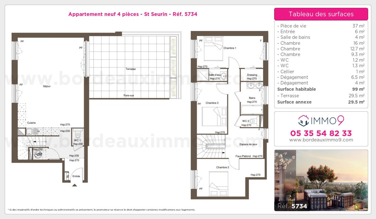 Plan et surfaces, Programme neuf Bordeaux : St Seurin Référence n° 5734