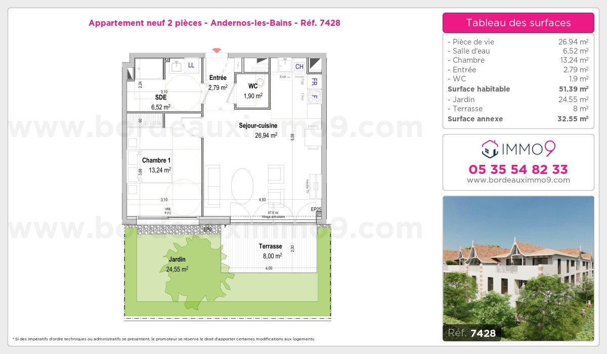 Plan et surfaces, Programme neuf Andernos-les-Bains Référence n° 7428