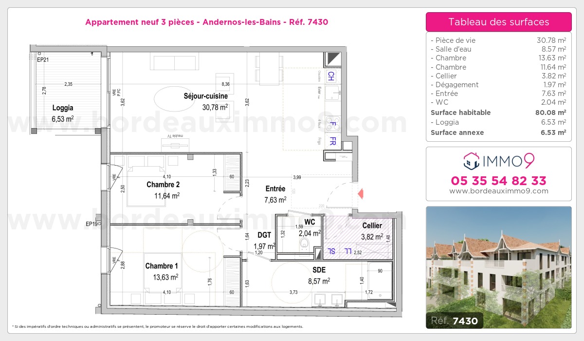 Plan et surfaces, Programme neuf Andernos-les-Bains Référence n° 7430