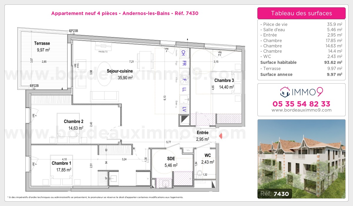 Plan et surfaces, Programme neuf Andernos-les-Bains Référence n° 7430