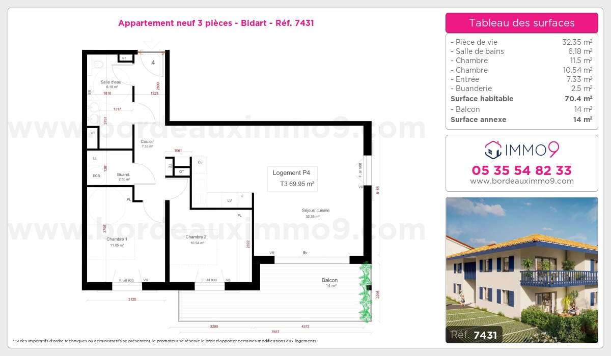 Plan et surfaces, Programme neuf Bidart Référence n° 7431