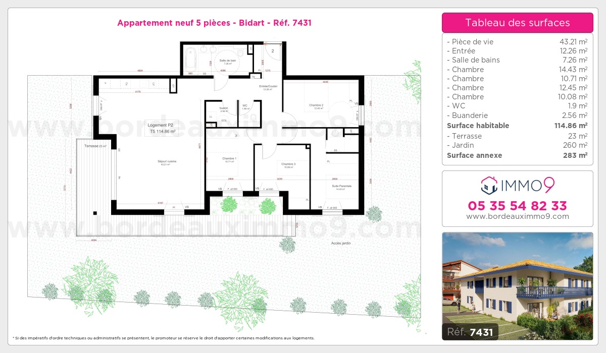 Plan et surfaces, Programme neuf Bidart Référence n° 7431