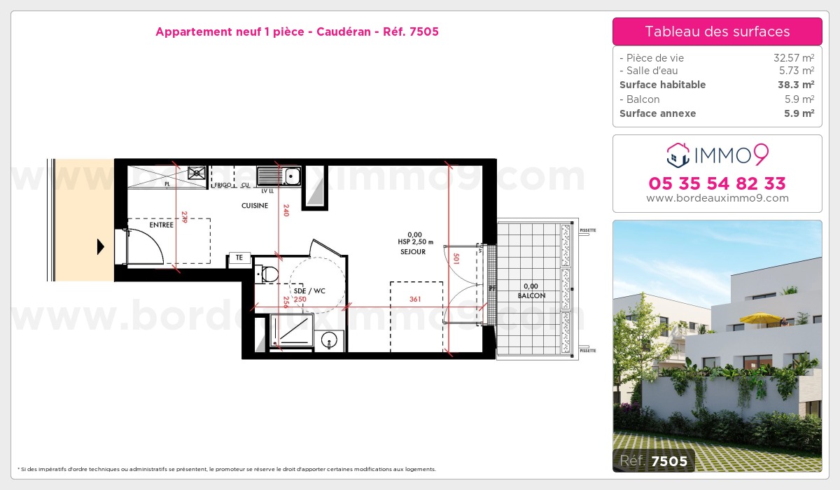 Plan et surfaces, Programme neuf Bordeaux : Caudéran Référence n° 7505