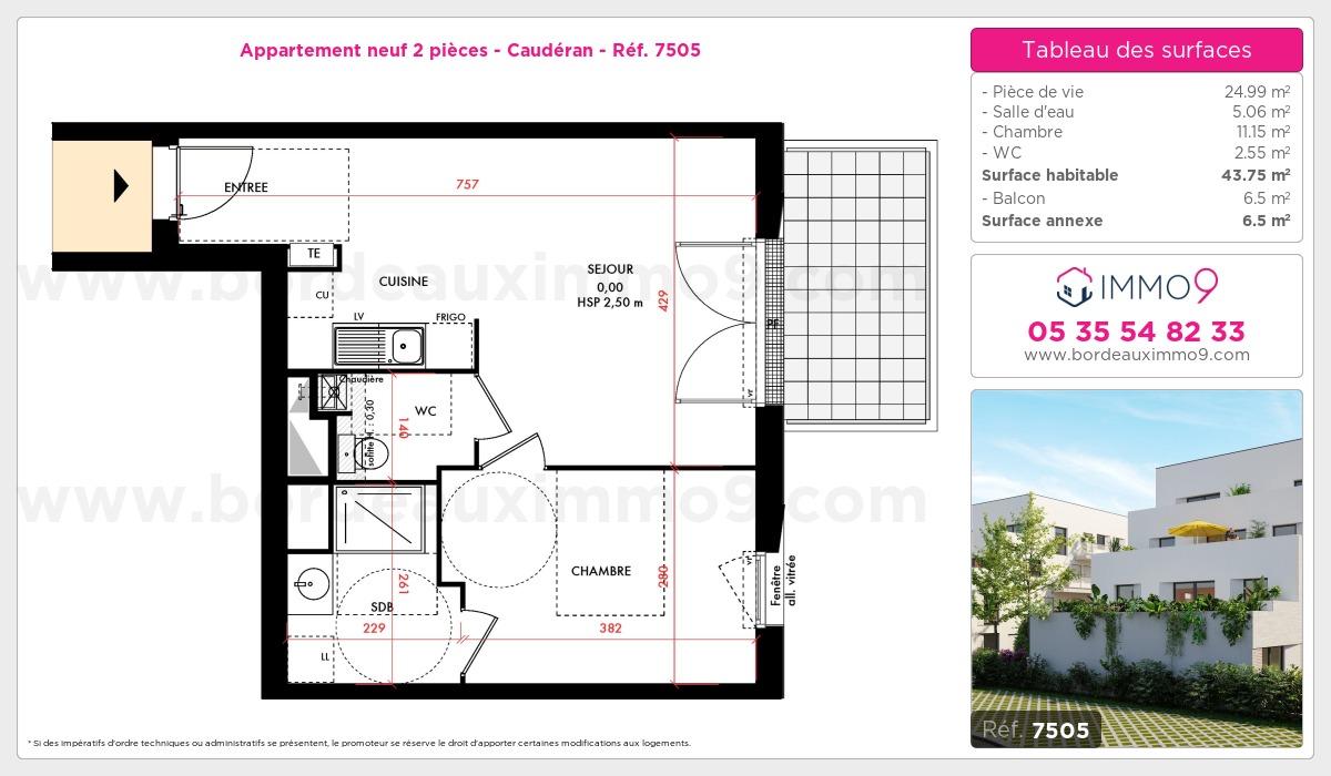 Plan et surfaces, Programme neuf Bordeaux : Caudéran Référence n° 7505