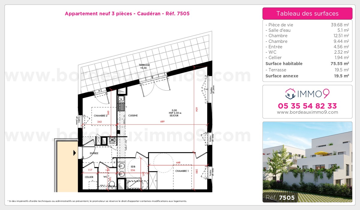 Plan et surfaces, Programme neuf Bordeaux : Caudéran Référence n° 7505