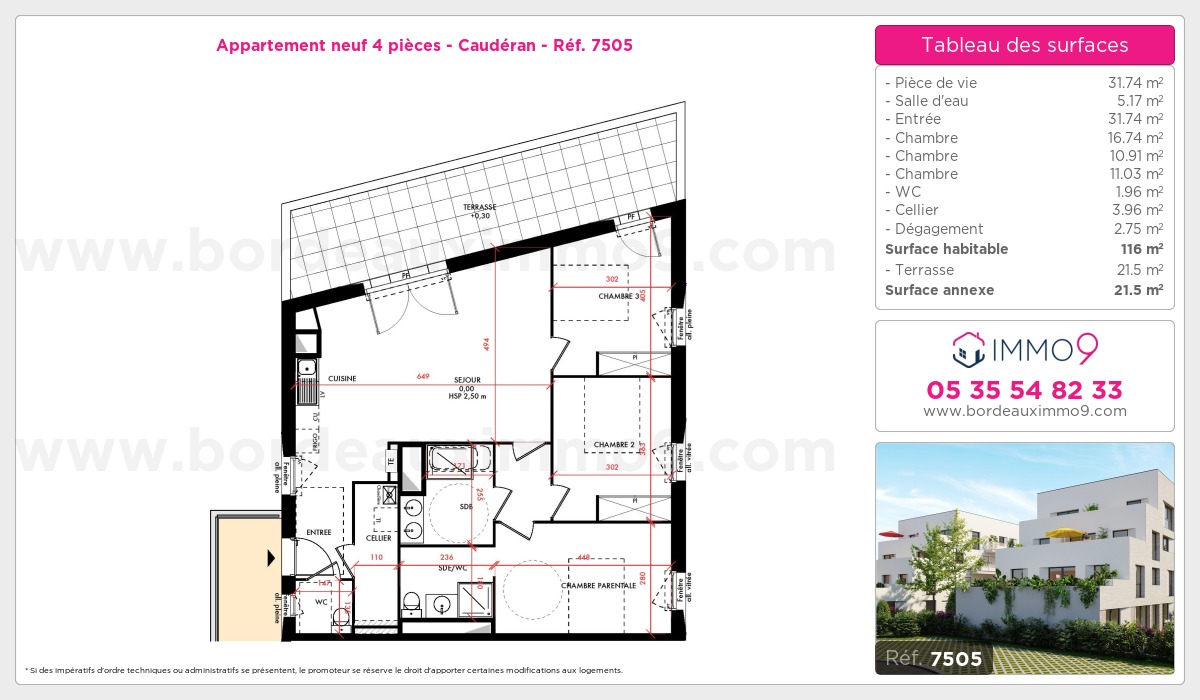 Plan et surfaces, Programme neuf Bordeaux : Caudéran Référence n° 7505