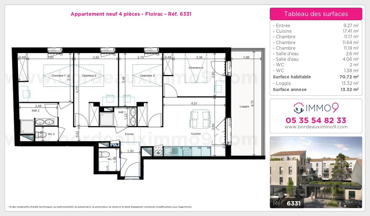 Plan et surfaces, Programme neuf Floirac Référence n° 6331