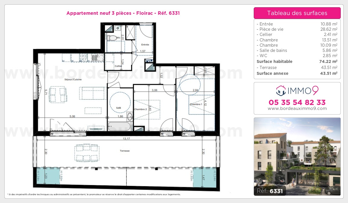 Plan et surfaces, Programme neuf Floirac Référence n° 6331
