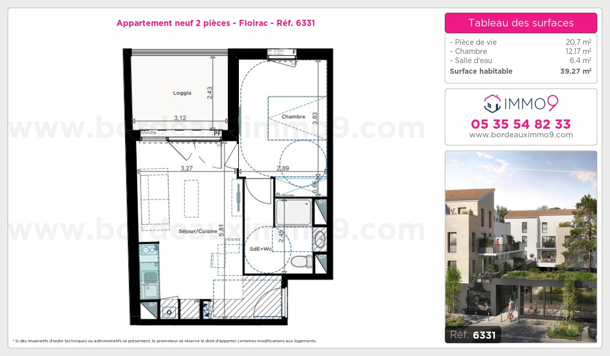 Plan et surfaces, Programme neuf Floirac Référence n° 6331