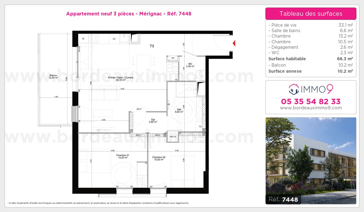 Plan et surfaces, Programme neuf Mérignac Référence n° 7448