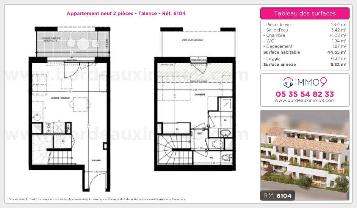 Plan et surfaces, Programme neuf Talence Référence n° 6104