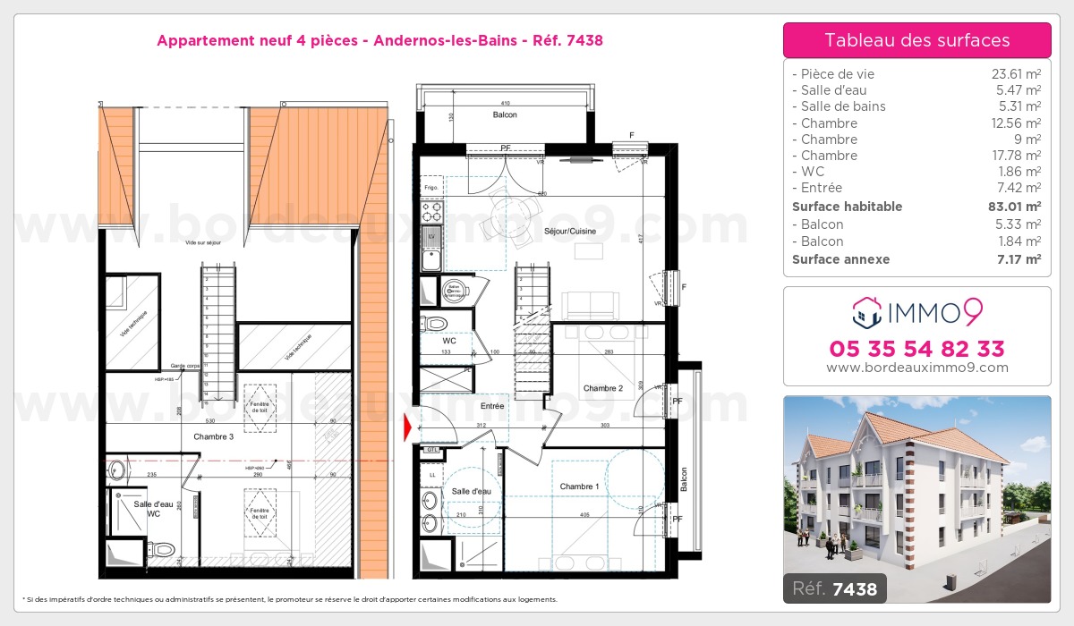 Plan et surfaces, Programme neuf Andernos-les-Bains Référence n° 7438